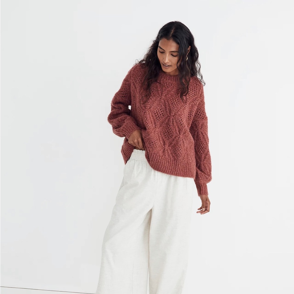 Madewell Pointelle Cayden Balloon Sleeve Sweater NWT